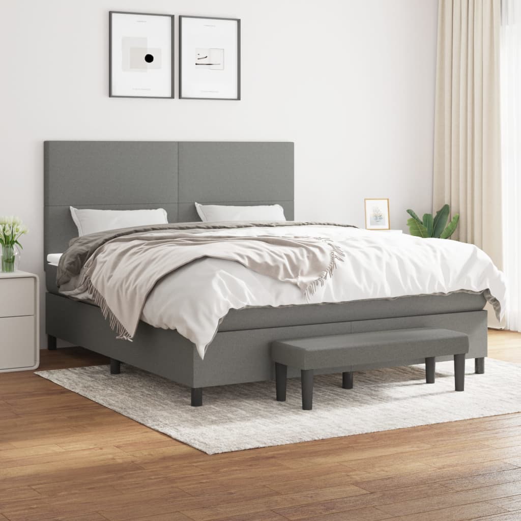 Box Spring Bed with Mattress Dark Grey 153x203 cm Queen Size Fabric