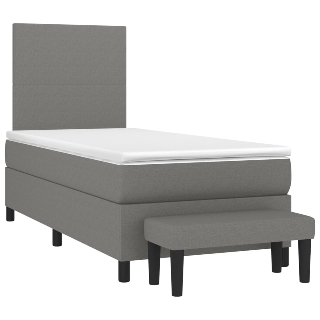 Box Spring Bed with Mattress Dark Grey 107x203 cm King Single Fabric