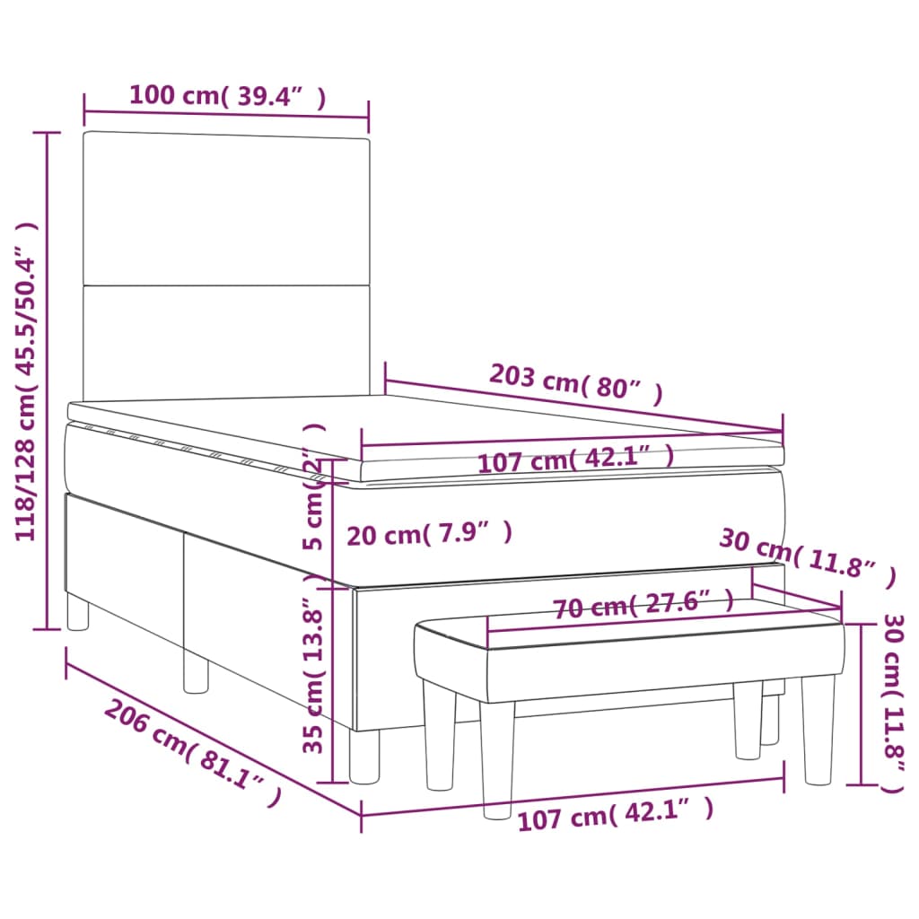 Box Spring Bed with Mattress Dark Grey 107x203 cm King Single Fabric