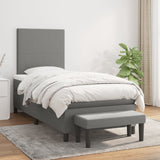 Box Spring Bed with Mattress Dark Grey 107x203 cm King Single Fabric