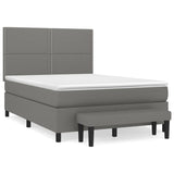 Box Spring Bed with Mattress Dark Grey 137x187 cm Double Size Fabric - Front View