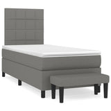 Box Spring Bed with Mattress Dark Grey 106x203 cm King Single Size Fabric - Front View