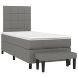 Box Spring Bed with Mattress Dark Grey 106x203 cm King Single Size Fabric - Side View