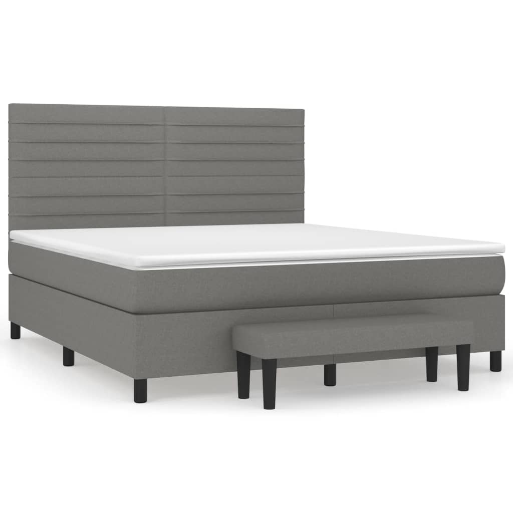Box Spring Bed with Mattress Dark Grey 153x203 cm Queen Size Fabric