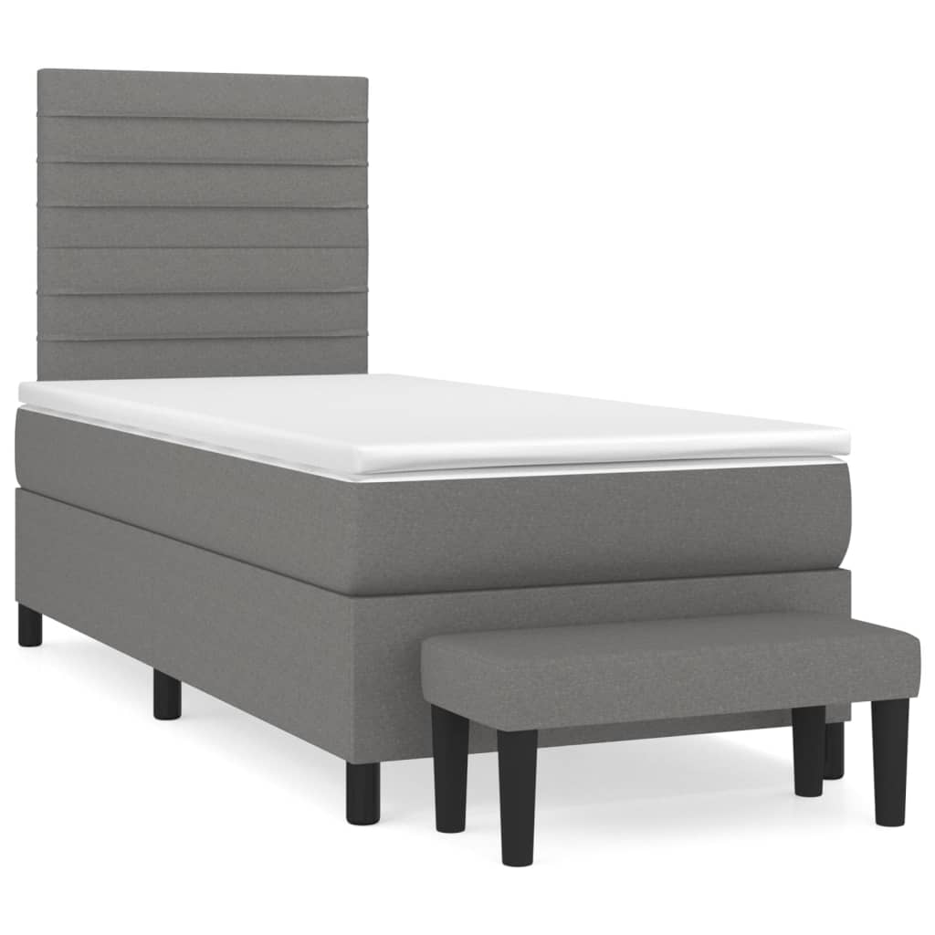 Box Spring Bed with Mattress Dark Grey 107x203 cm King Single Fabric