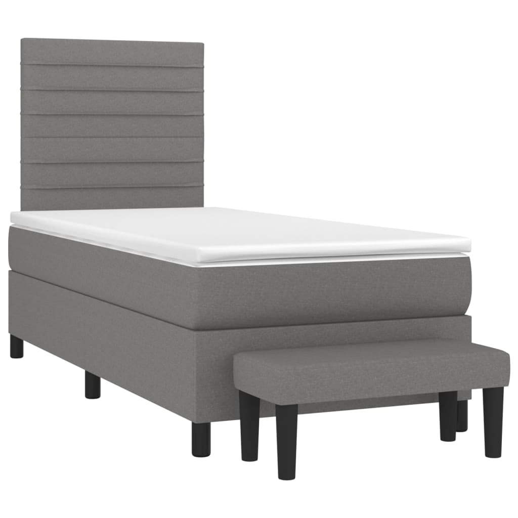 Box Spring Bed with Mattress Dark Grey 107x203 cm King Single Fabric