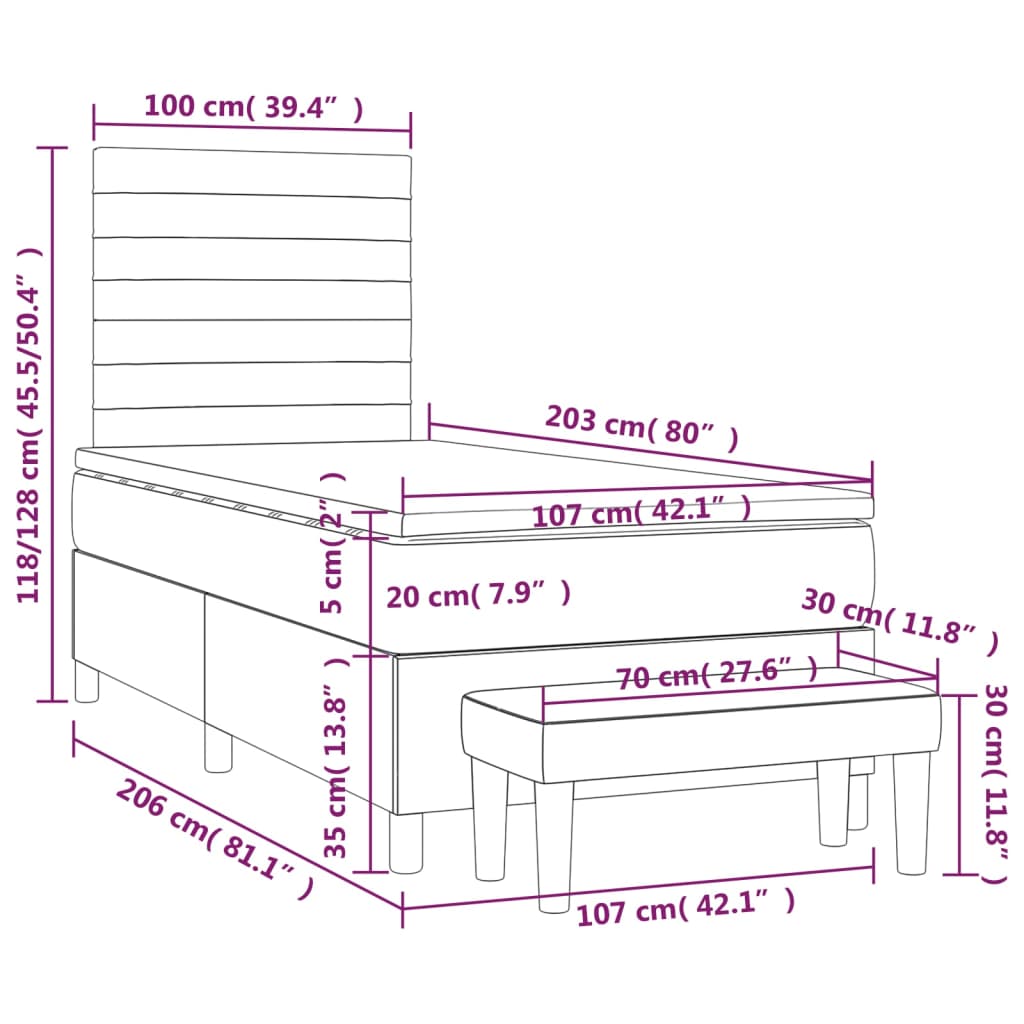 Box Spring Bed with Mattress Dark Grey 107x203 cm King Single Fabric