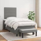 Box Spring Bed with Mattress Dark Grey 107x203 cm King Single Fabric
