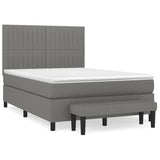 Box Spring Bed with Mattress Dark Grey 137x187 cm Double Size Fabric - Front View