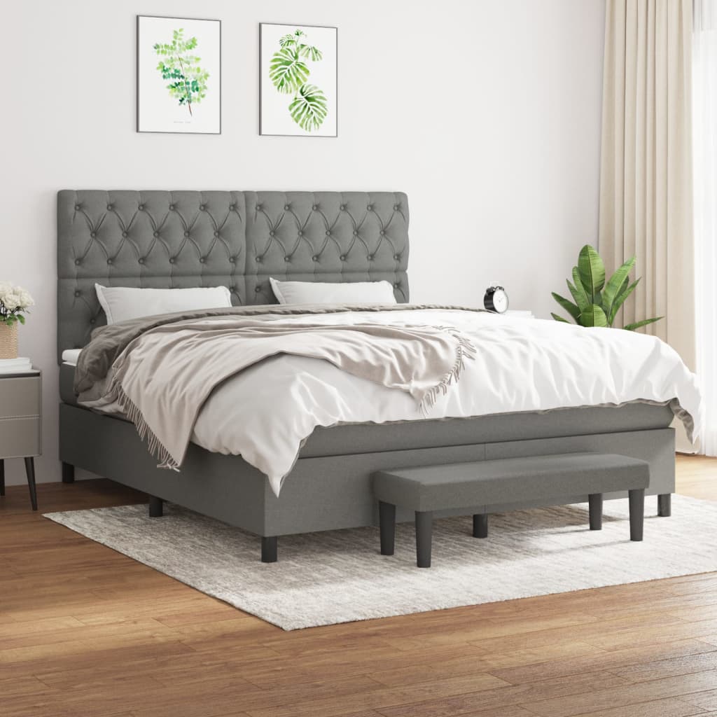 Box Spring Bed with Mattress Dark Grey 153x203 cm Queen Size Fabric