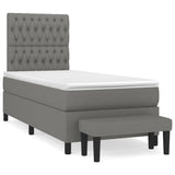 Box Spring Bed with Mattress Dark Grey 106x203 cm King Single Size Fabric - Front View