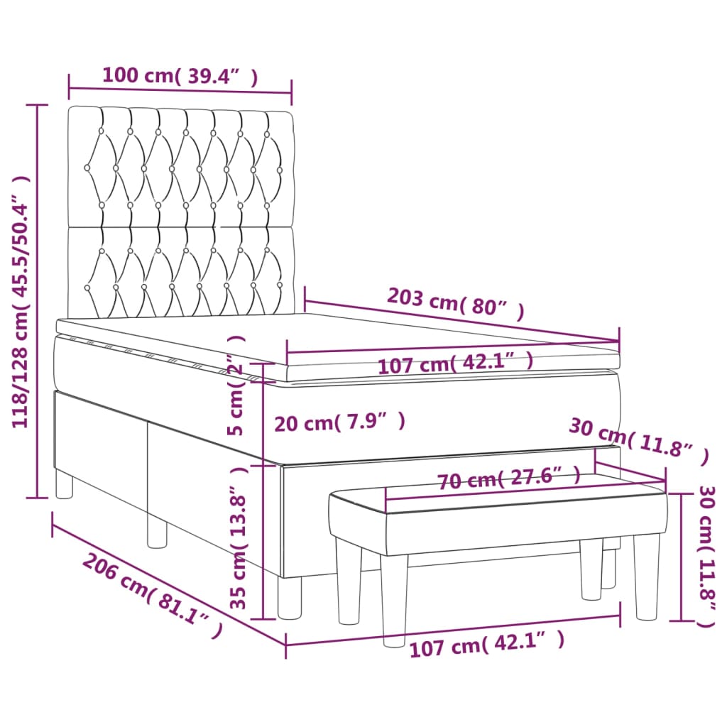 Box Spring Bed with Mattress Dark Grey 106x203 cm King Single Size Fabric
