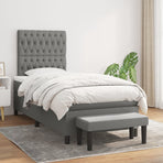 Box Spring Bed with Mattress Dark Grey 107x203 cm King Single Fabric