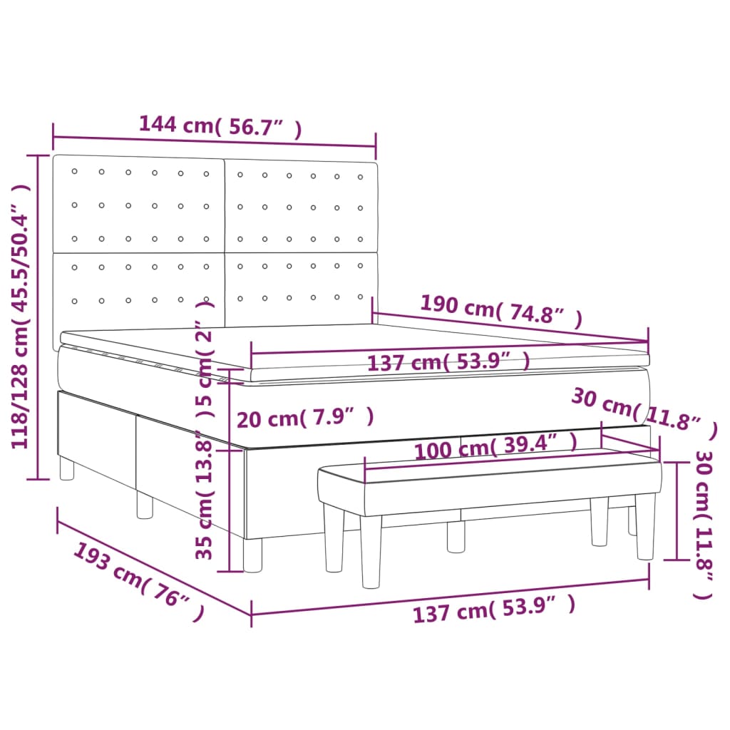 Box Spring Bed with Mattress Dark Grey 137x187 cm Double Size Fabric