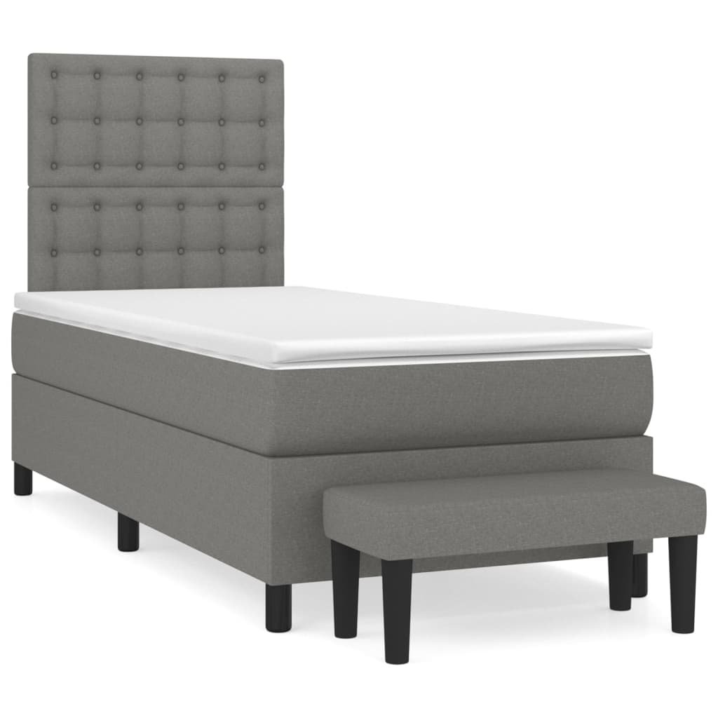 Box Spring Bed with Mattress Dark Grey 107x203 cm King Single Fabric