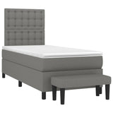 Box Spring Bed with Mattress Dark Grey 107x203 cm King Single Fabric