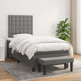 Box Spring Bed with Mattress Dark Grey 107x203 cm King Single Fabric