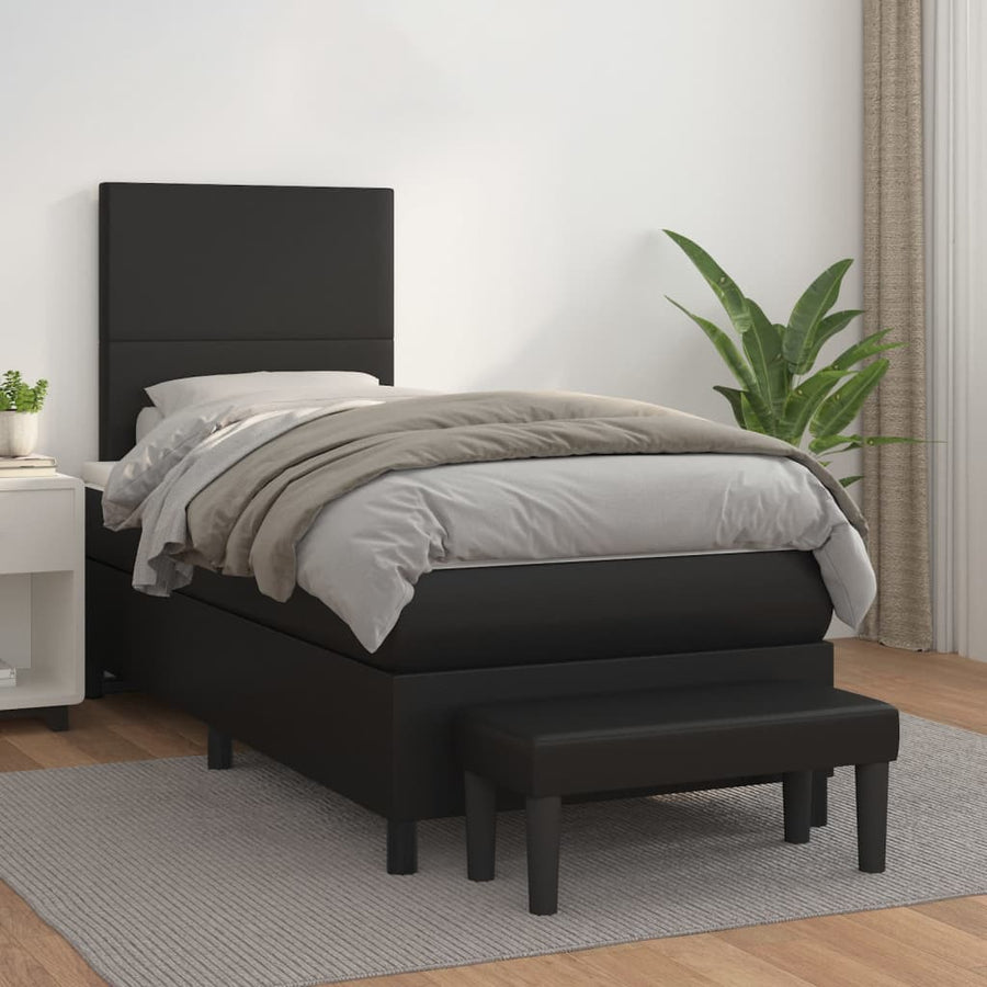 Box Spring Bed with Mattress Black 107x203 cm King Single Faux Leather