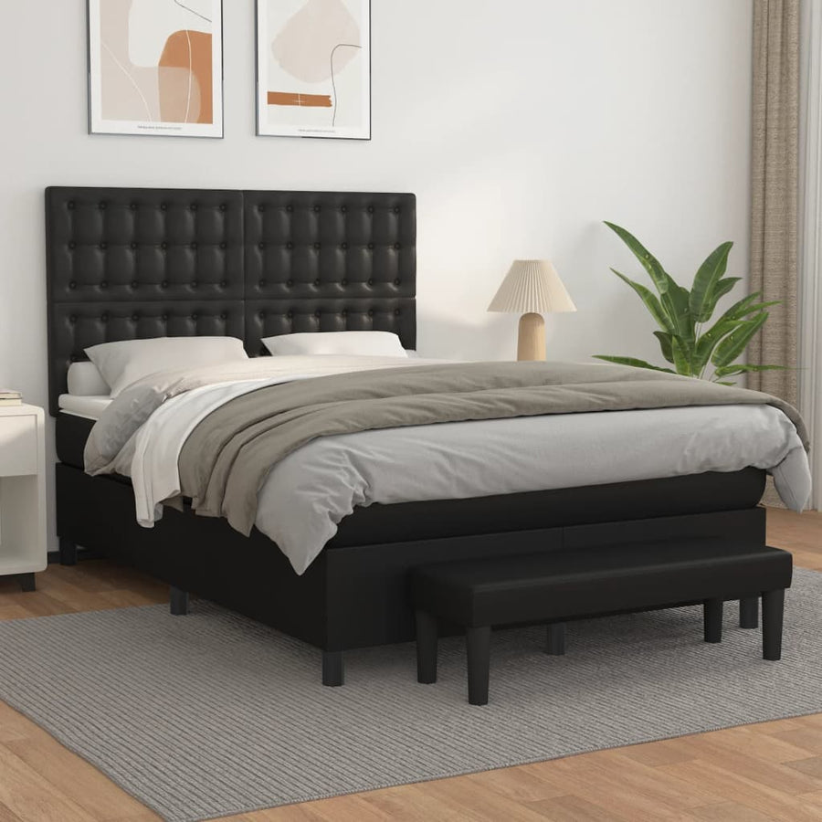 Box Spring Bed with Mattress Black 137x190 cm Double Faux Leather