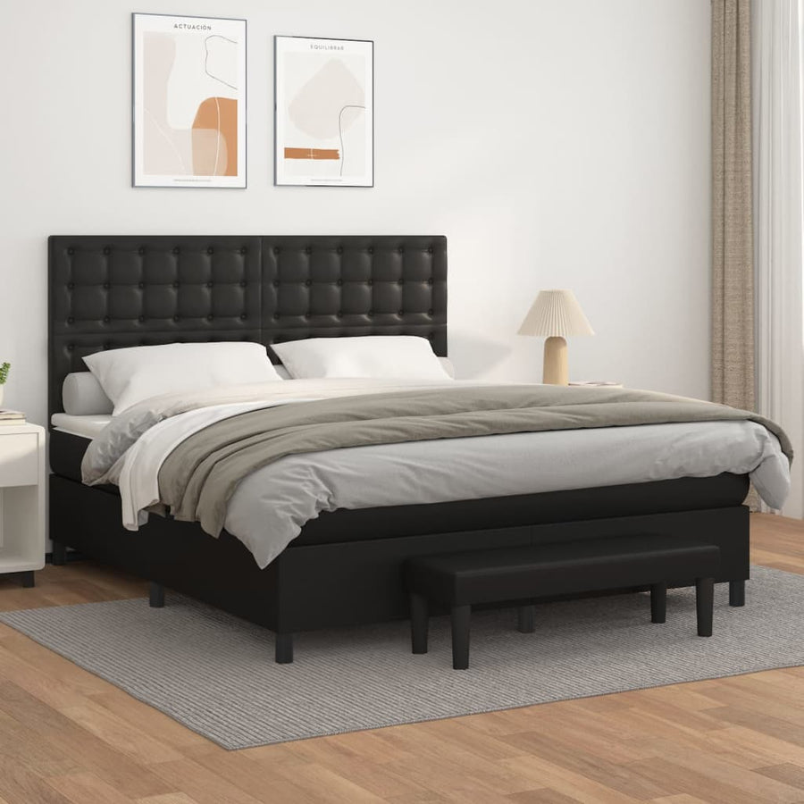 Box Spring Bed with Mattress Black 152x203 cm Queen Faux Leather