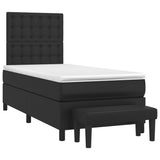 Box Spring Bed with Mattress Black 106x203 cm King Single Size Faux Leather - Side View