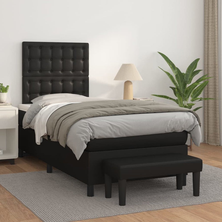 Box Spring Bed with Mattress Black 107x203 cm King Single Faux Leather