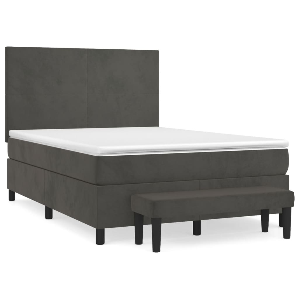 Box Spring Bed with Mattress Dark Grey 137x187 cm Double Size Velvet