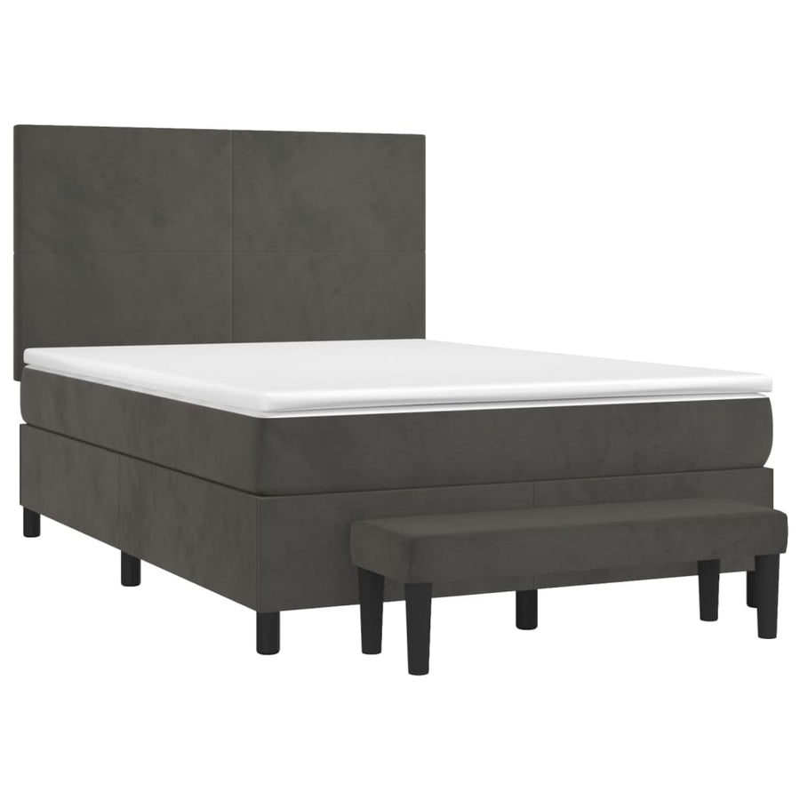 Box Spring Bed with Mattress Dark Grey 137x190 cm Double Velvet