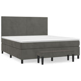 Box Spring Bed with Mattress Dark Grey 153x203 cm Queen Size Velvet - Front View
