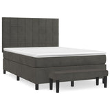 Box Spring Bed with Mattress Dark Grey 137x187 cm Double Size Velvet - Front View