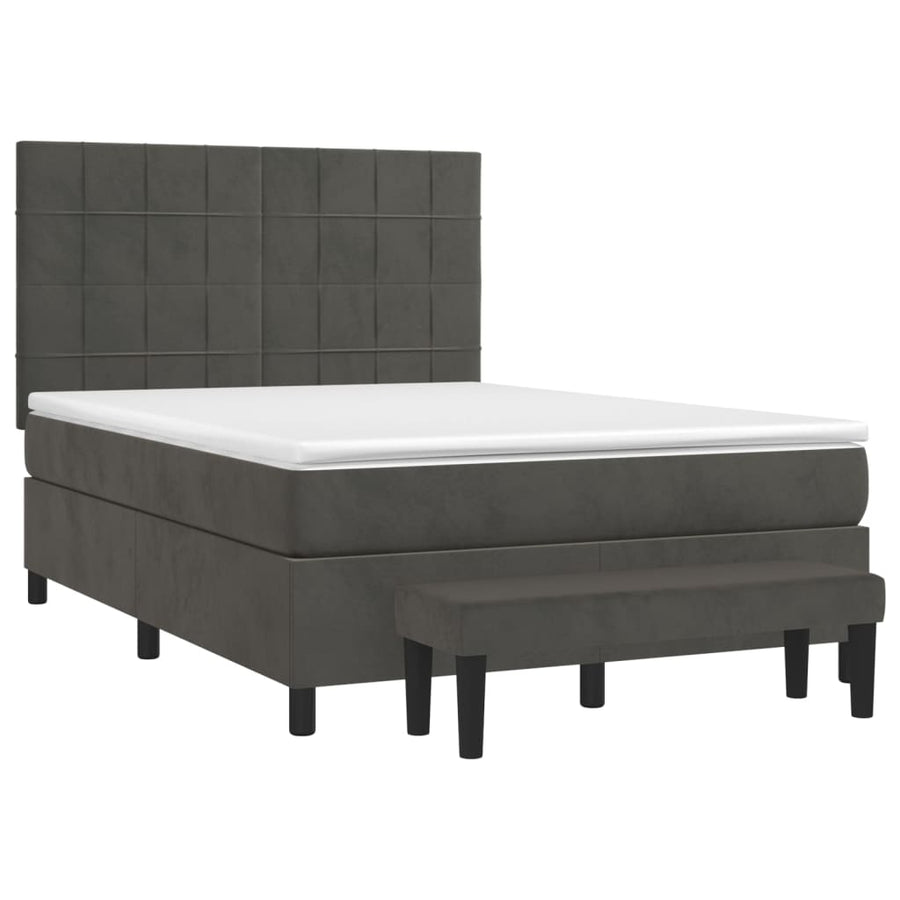 Box Spring Bed with Mattress Dark Grey 137x190 cm Double Velvet