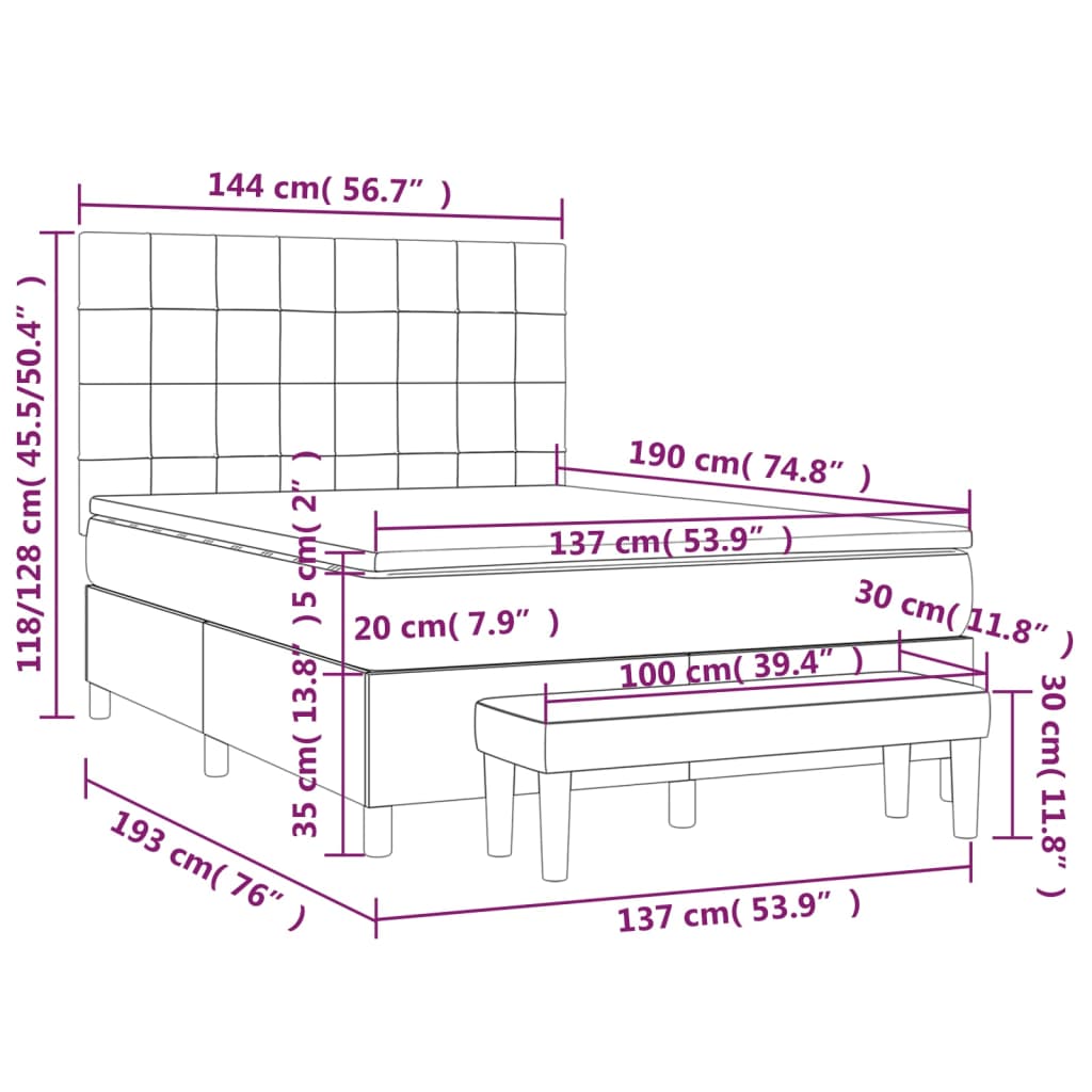 Box Spring Bed with Mattress Dark Grey 137x187 cm Double Size Velvet