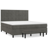 Box Spring Bed with Mattress Dark Grey 153x203 cm Queen Size Velvet - Front View