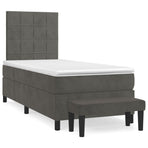 Box Spring Bed with Mattress Dark Grey 107x203 cm King Single Velvet