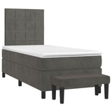Box Spring Bed with Mattress Dark Grey 106x203 cm King Single Size Velvet - Side View
