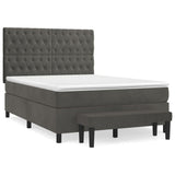 Box Spring Bed with Mattress Dark Grey 137x187 cm Double Size Velvet - Front View