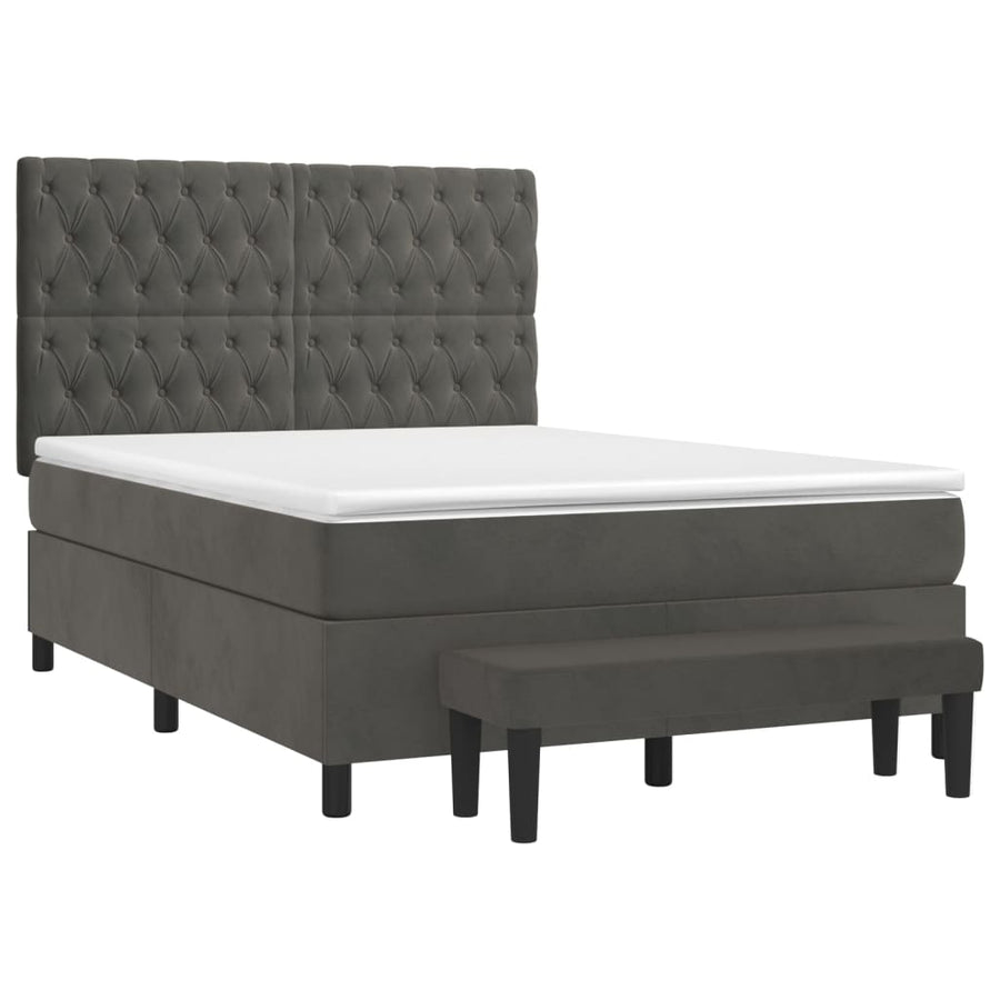 Box Spring Bed with Mattress Dark Grey 137x190 cm Double Velvet