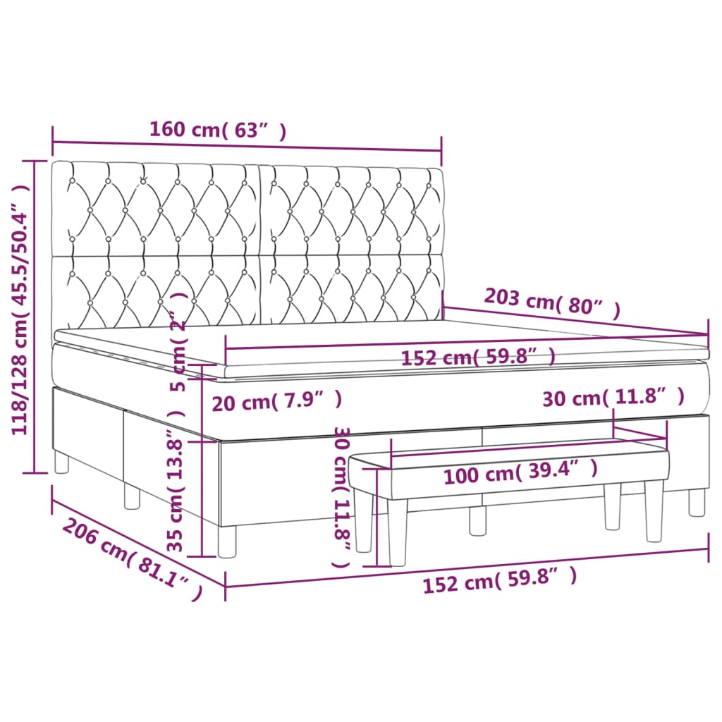 Box Spring Bed with Mattress Dark Grey 153x203 cm Queen Size Velvet