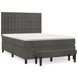 Box Spring Bed with Mattress Dark Grey 137x187 cm Double Size Velvet - Front View