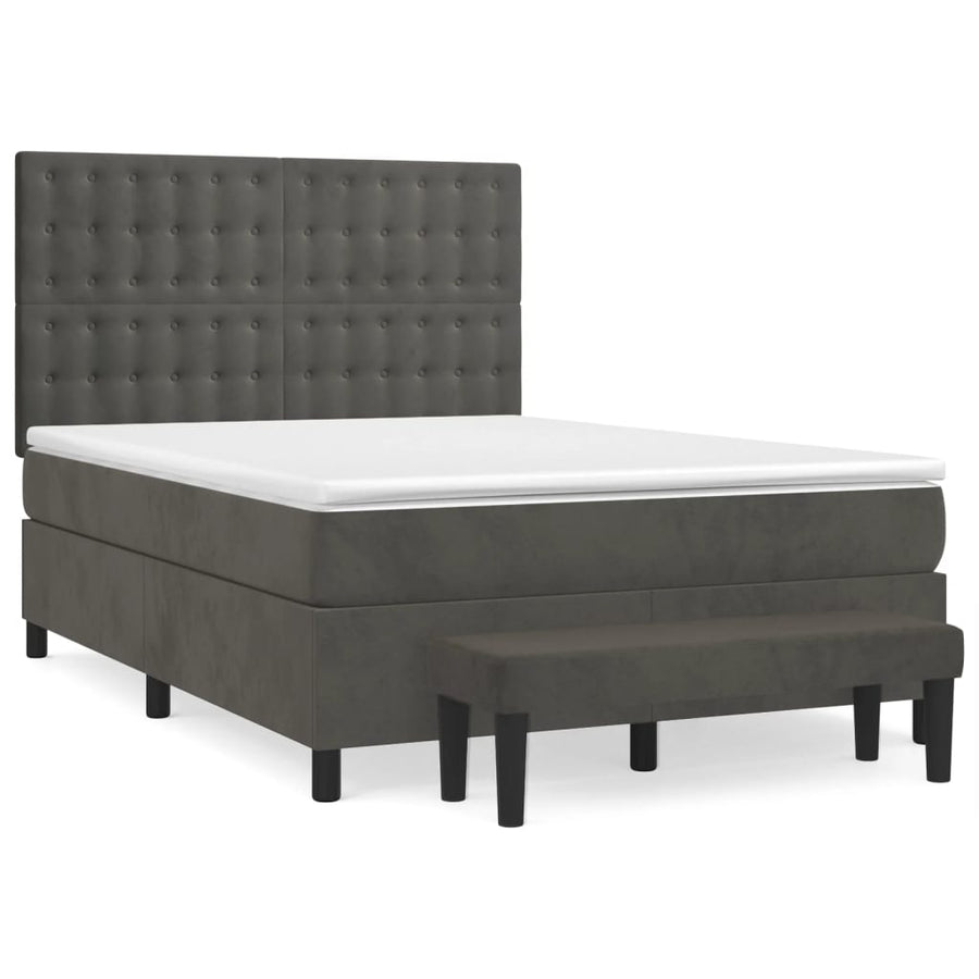 Box Spring Bed with Mattress Dark Grey 137x190 cm Double Velvet