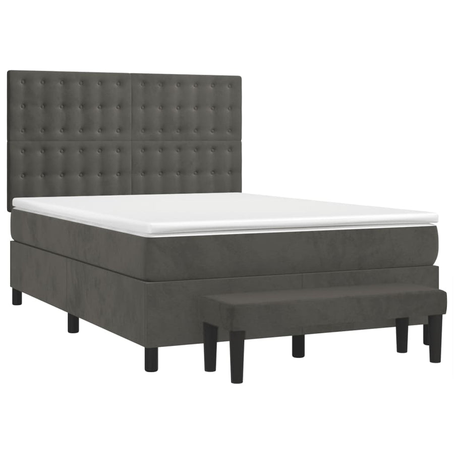 Box Spring Bed with Mattress Dark Grey 137x190 cm Double Velvet