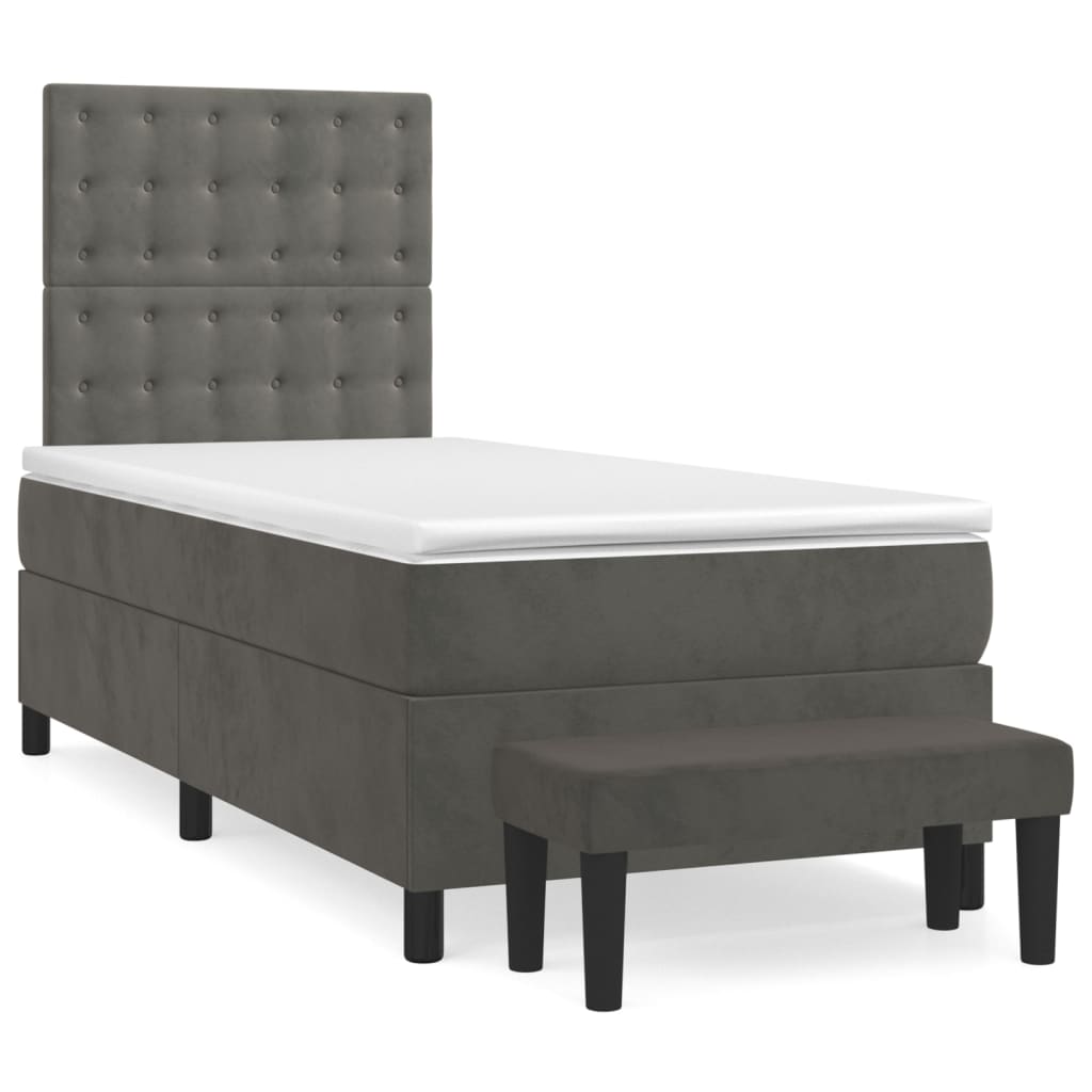 Box Spring Bed with Mattress Dark Grey 107x203 cm King Single Velvet