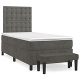 Box Spring Bed with Mattress Dark Grey 107x203 cm King Single Velvet - Front View