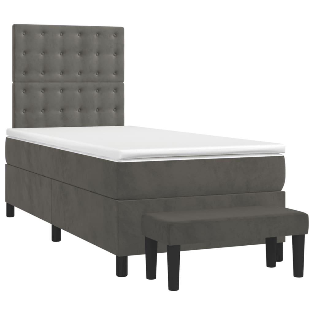 Box Spring Bed with Mattress Dark Grey 107x203 cm King Single Velvet