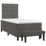 Box Spring Bed with Mattress Dark Grey 107x203 cm King Single Velvet - Side View