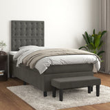 Box Spring Bed with Mattress Dark Grey 107x203 cm King Single Velvet