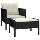2 Piece Garden Lounge Set with Cushions Black Poly Rattan - Front View