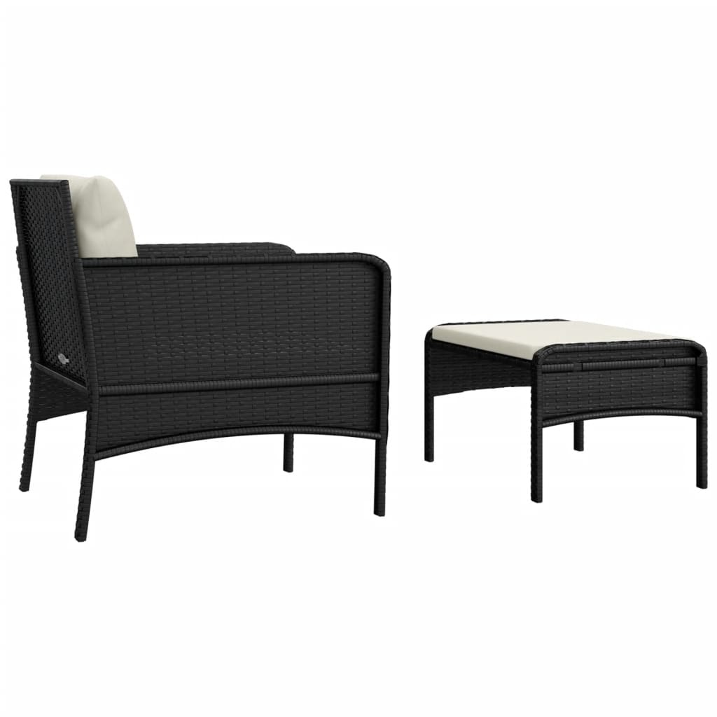 2 Piece Garden Lounge Set with Cushions Black Poly Rattan