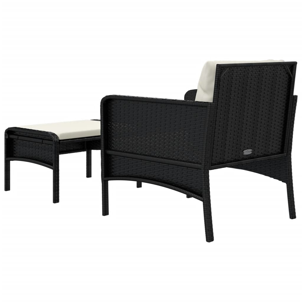 2 Piece Garden Lounge Set with Cushions Black Poly Rattan