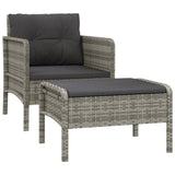 2 Piece Garden Lounge Set with Cushions Grey Poly Rattan - Front View